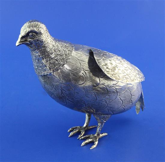 A late 19th/early 20th century Hanau novelty silver decanter? modelled as a free standing grouse, 12 oz.